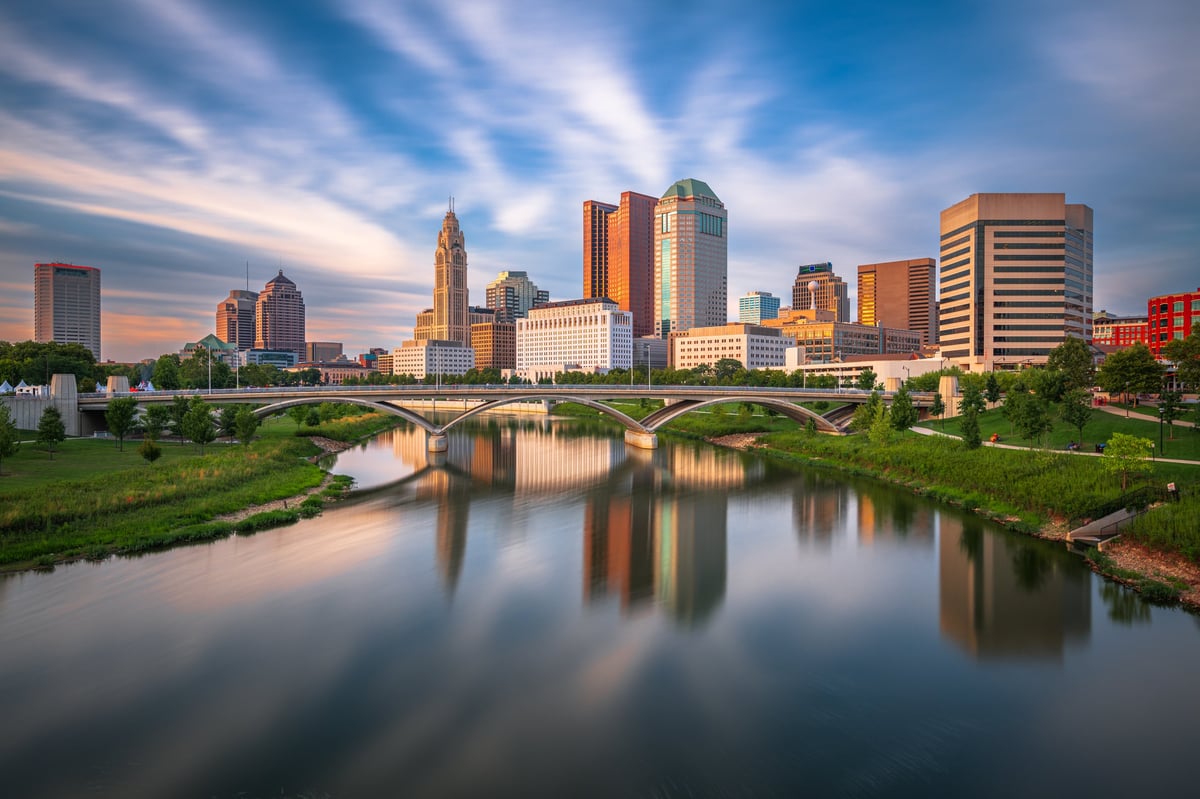 Downtown city skyline on the river during the afternoon